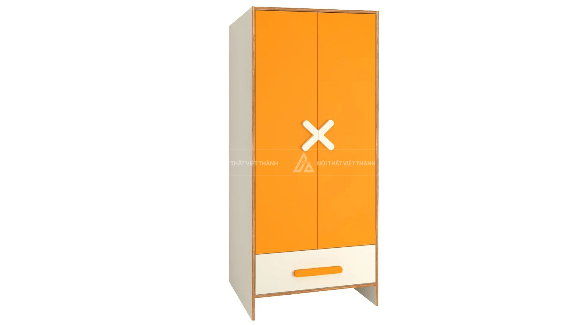 Tủ Quần Áo Trẻ Em Màu Cam Năng Động Thiết Kế 2 Cánh Và Ngăn Kéo Tay Nắm Chữ X Độc Đáo 2