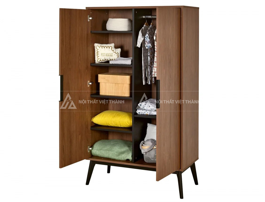 Tủ Quần Áo Trẻ Em Gỗ Sồi Màu Trầm Thiết Kế Chân Cao Thanh Lịch Phong Cách Hiện Đại 2