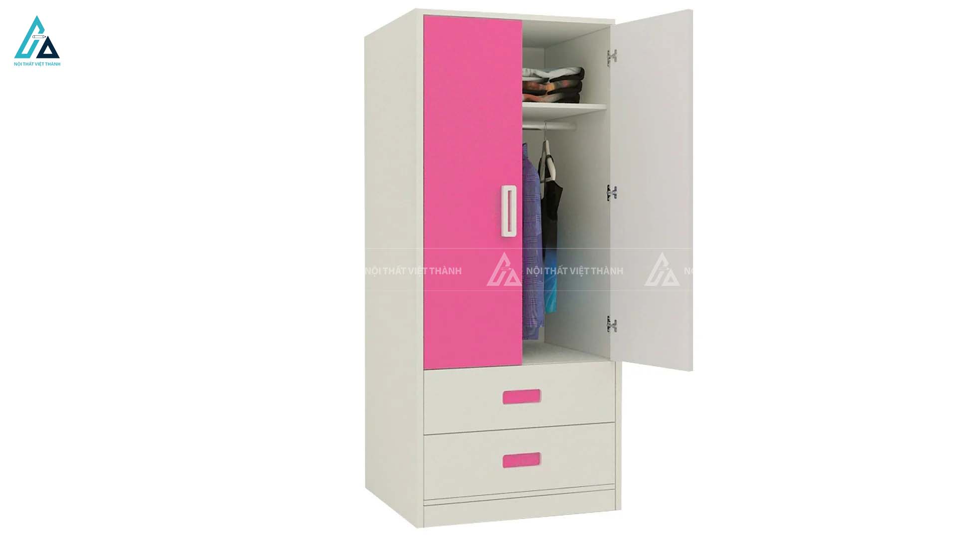 Tủ Quần Áo Trẻ Em Thiết Kế 2 Cánh Và 2 Ngăn Kéo Tay Nắm Cách Điệu