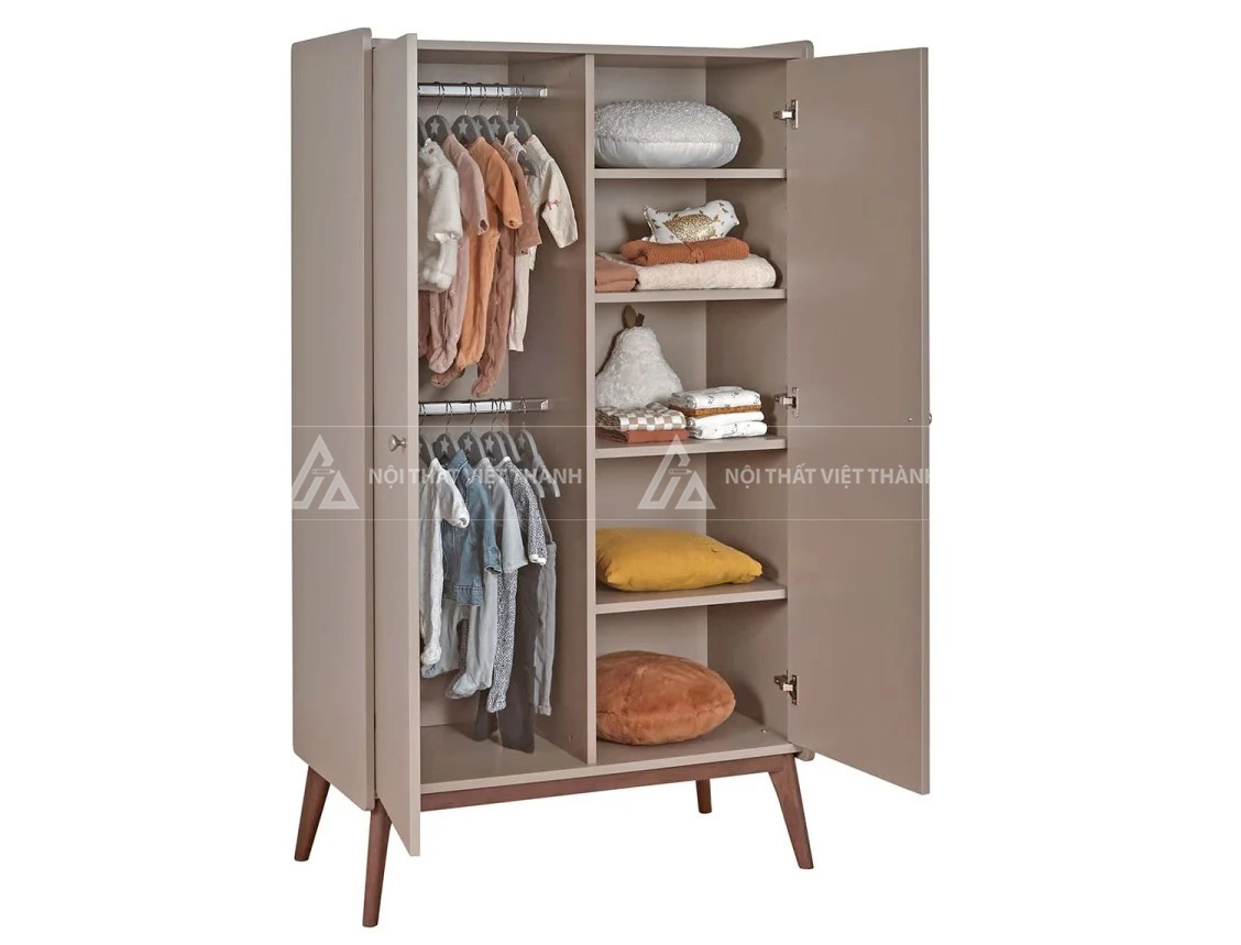 Tủ Quần Áo Trẻ Em Gỗ Hiện Đại Thiết Kế Đa Năng Với Ngăn Treo Đôi Và Kệ Trang Trí Tiện Lợi 2
