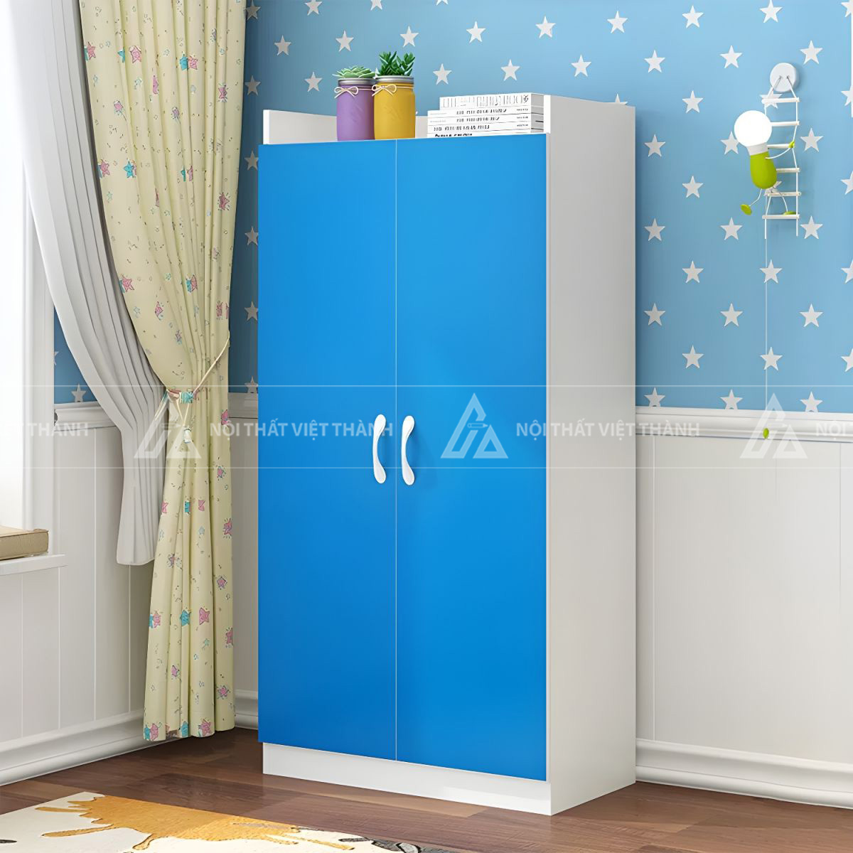 Tủ Quần Áo Trẻ Em Hiện Đại Hai Cánh Mở Tích Hợp Kệ Để Đồ Phía Trên 6