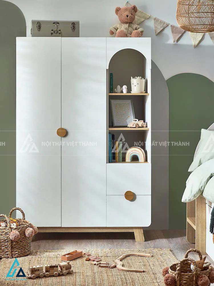 Tủ Quần Áo Trẻ Em Thiết Kế Vòm Cầu Nghệ Thuật Kết Hợp Kệ Trang Trí Và Ngăn Kéo Thông Minh