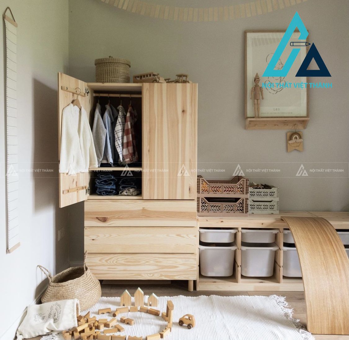 Tủ quần áo gỗ ngăn treo và ngăn kéo