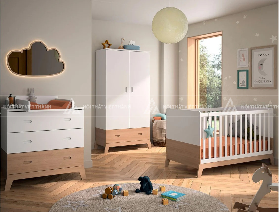 Tủ Quần Áo Trẻ Em Màu Trắng Phối Ngăn Kéo Hiện Đại Thiết Kế Tay Cầm Âm An Toàn 3