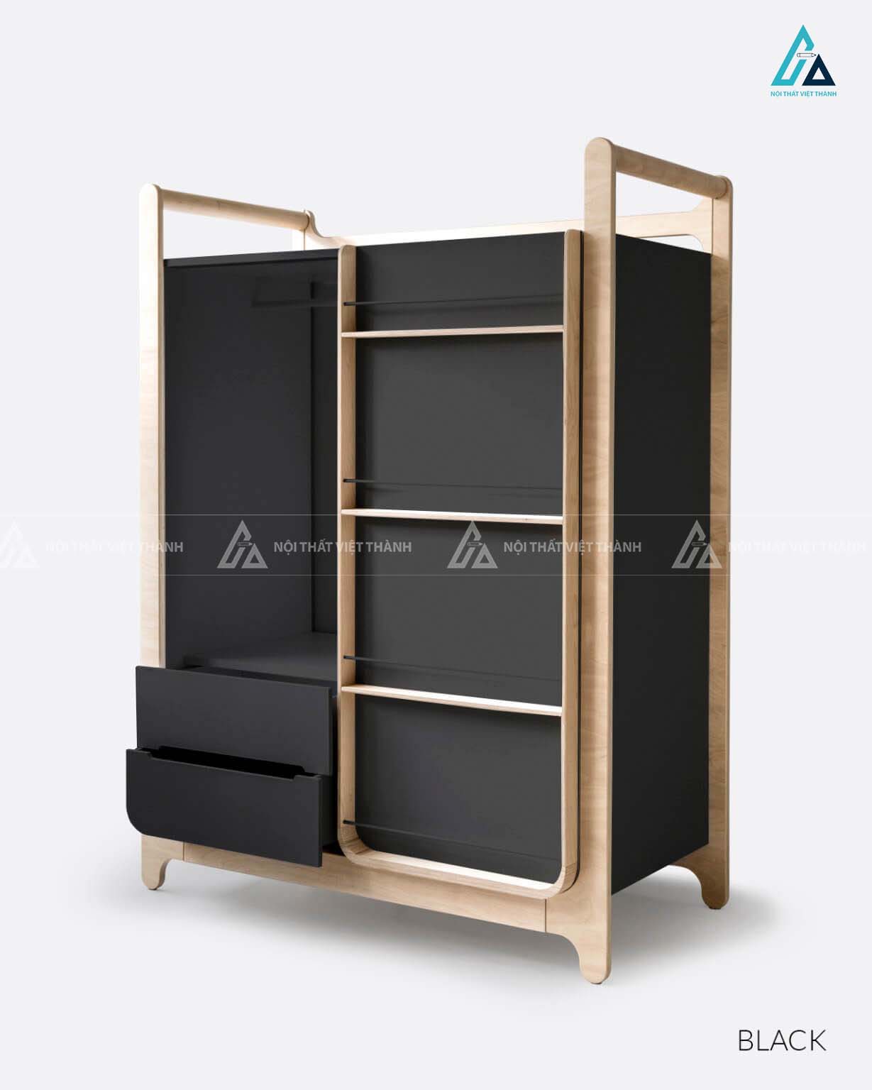 Tủ Quần Áo Trẻ Em Cánh Lùa Thiết Kế Kệ Mặt Ngoài Và Ngăn Kéo Tiện Dụng 1