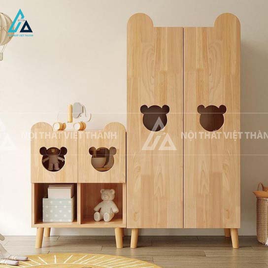 Tủ Quần Áo Cho Bé Thiết Kế Hình Gấu Đáng Yêu Hai Cánh Mở Chân Cao Thông Thoáng