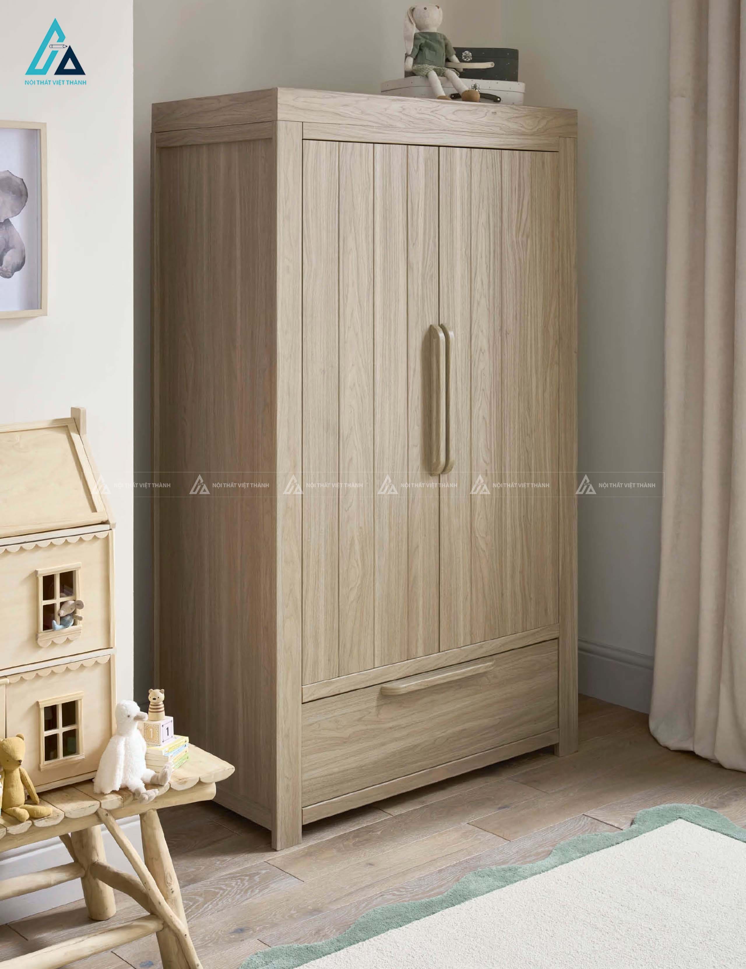 Tủ Quần Áo Trẻ Em Hiện Đại Thiết Kế Cánh Đôi Phối Tay Nắm Tinh Tế