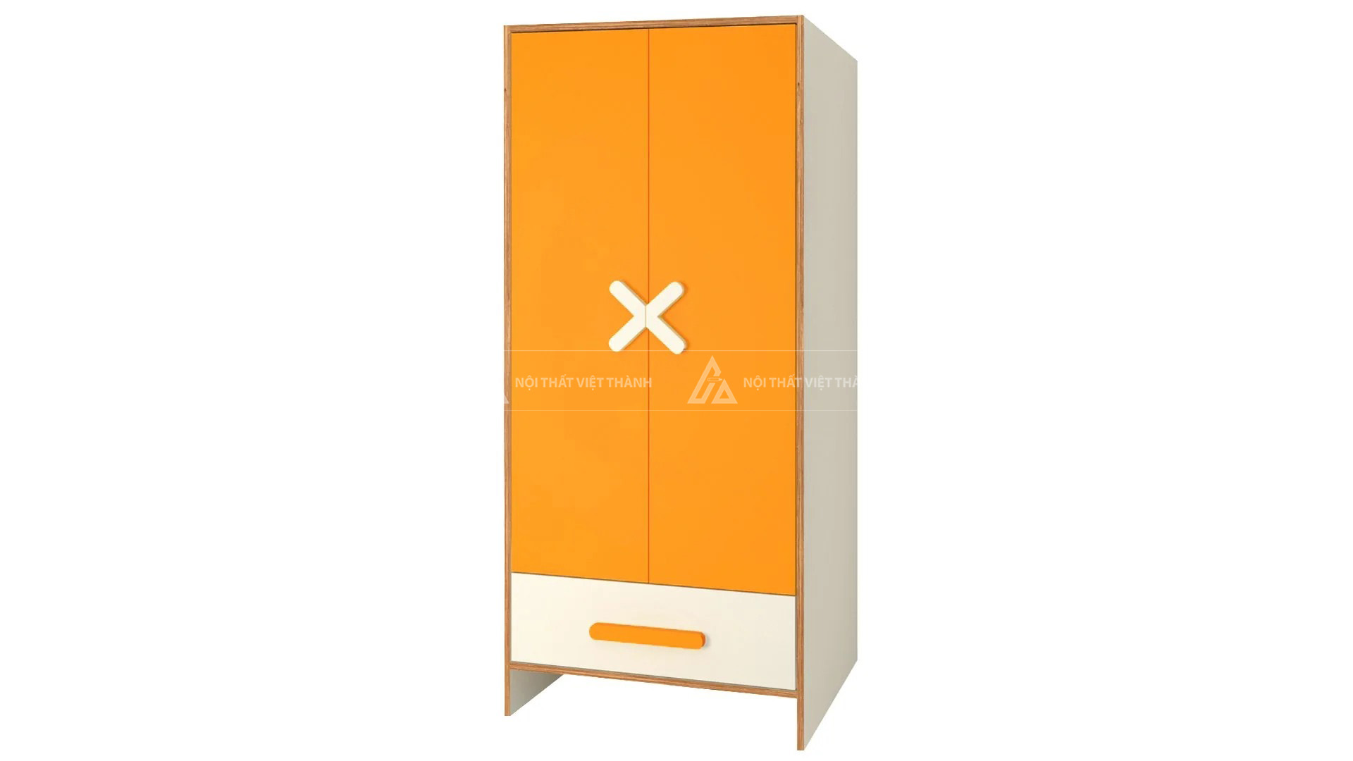 Tủ Quần Áo Trẻ Em Màu Cam Năng Động Thiết Kế 2 Cánh Và Ngăn Kéo Tay Nắm Chữ X Độc Đáo 3