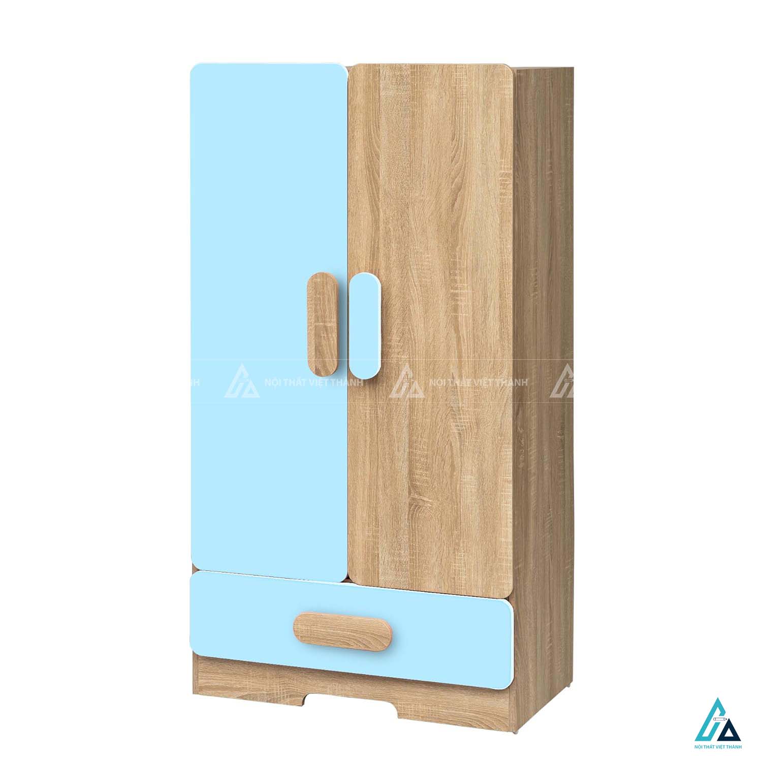 Tủ Quần Áo Trẻ Em Phối Màu Xanh Và Vân Gỗ Thiết Kế Bo Góc Tích Hợp Ngăn Kéo Tiện Lợi 1