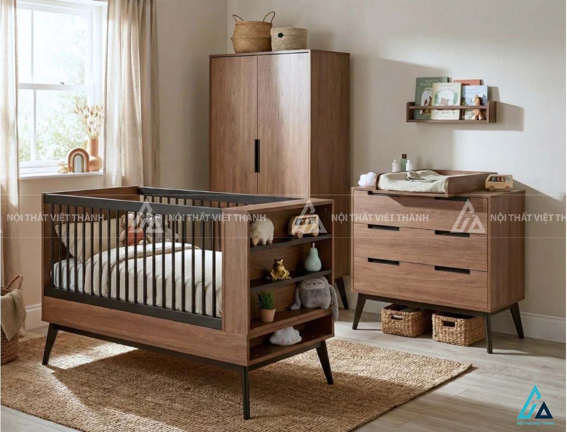 Tủ Quần Áo Trẻ Em Gỗ Sồi Màu Trầm Thiết Kế Chân Cao Thanh Lịch Phong Cách Hiện Đại 1