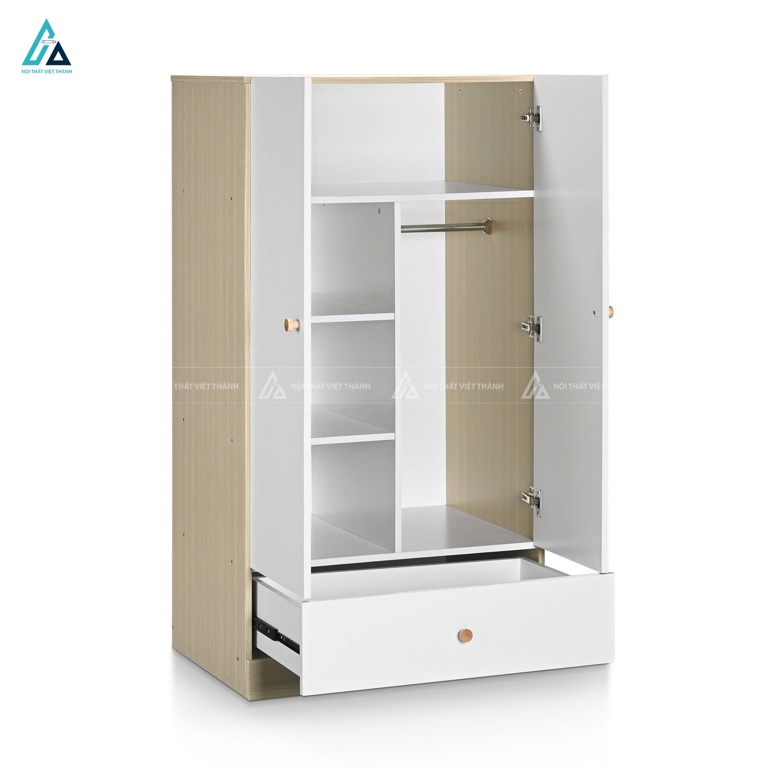 Tủ Quần Áo Trẻ Em Tích Hợp Kệ Trang Trí Và Ngăn Kéo Phối Trắng Hiện Đại 1