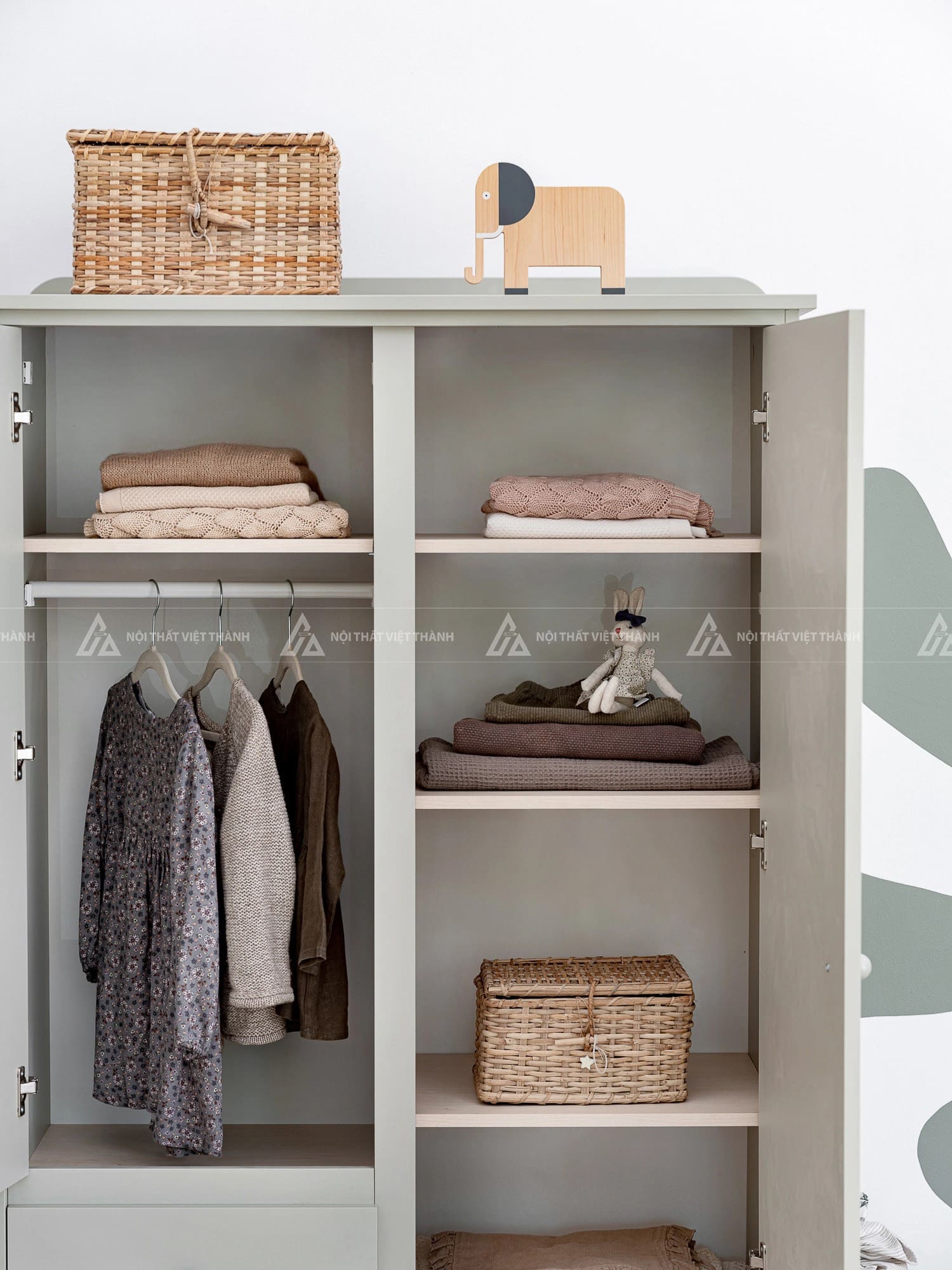 Tủ Quần Áo Trẻ Em Phong Cách Vintage Thiết Kế Chân Tiện Và Viền Sóng Kết Hợp Ngăn Kéo Tiện Lợi 3