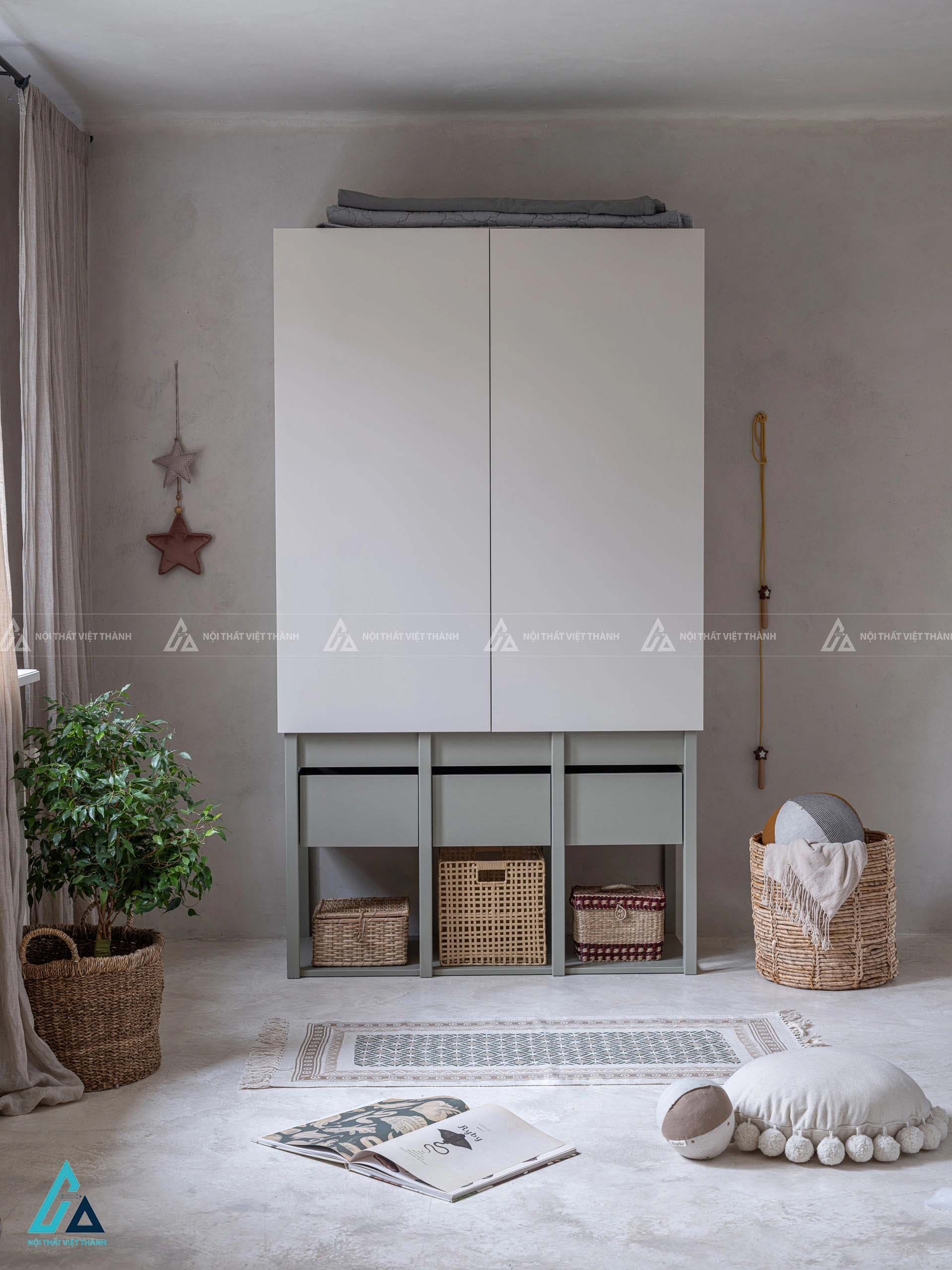 Tủ Quần Áo Trẻ Em Thiết Kế Hiện Đại Kết Hợp Ngăn Kéo Và Kệ Mở Đa Năng Tối Ưu Không Gian 1