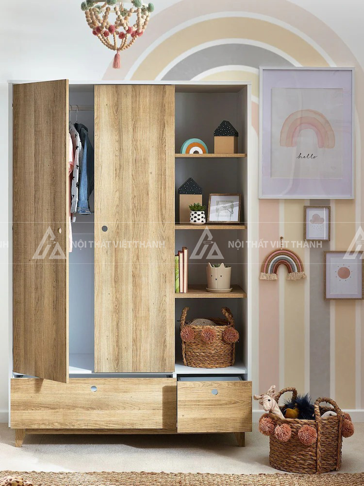 Tủ Quần Áo Gỗ Hiện Đại Cho Bé Kết Hợp Kệ Trang Trí Đa Năng Tiết Kiệm Diện Tích 3