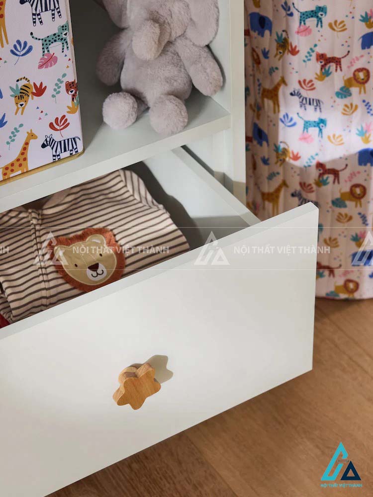 Tủ Quần Áo Trẻ Em Tay Nắm Ngôi Sao Kết Hợp Kệ Sách Và Ngăn Kéo Đa Năng 2