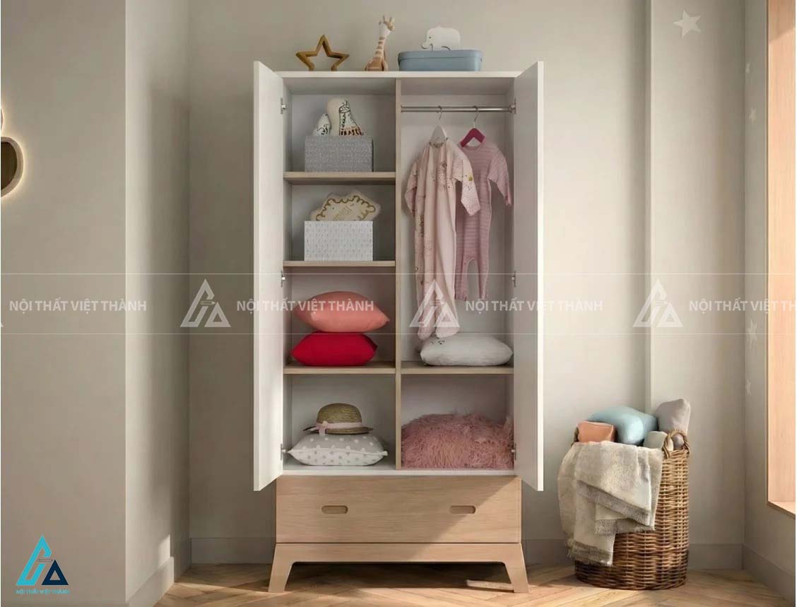 Tủ Quần Áo Trẻ Em Màu Trắng Phối Ngăn Kéo Hiện Đại Thiết Kế Tay Cầm Âm An Toàn 1