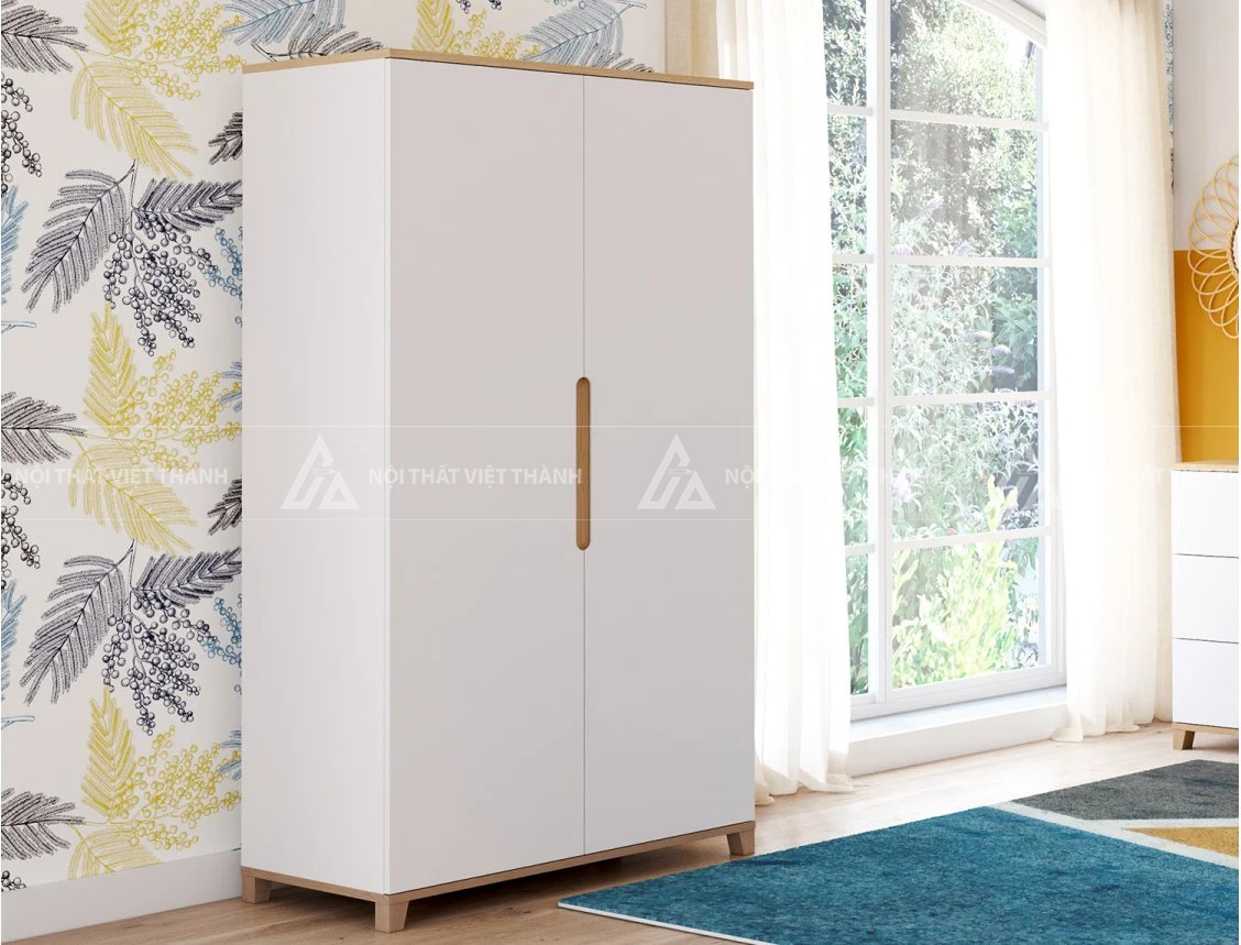 Tủ Quần Áo Trẻ Em Màu Trắng Phong Cách Tối Giản Thiết Kế Tay Cầm Gỗ Dài Độc Đáo 3