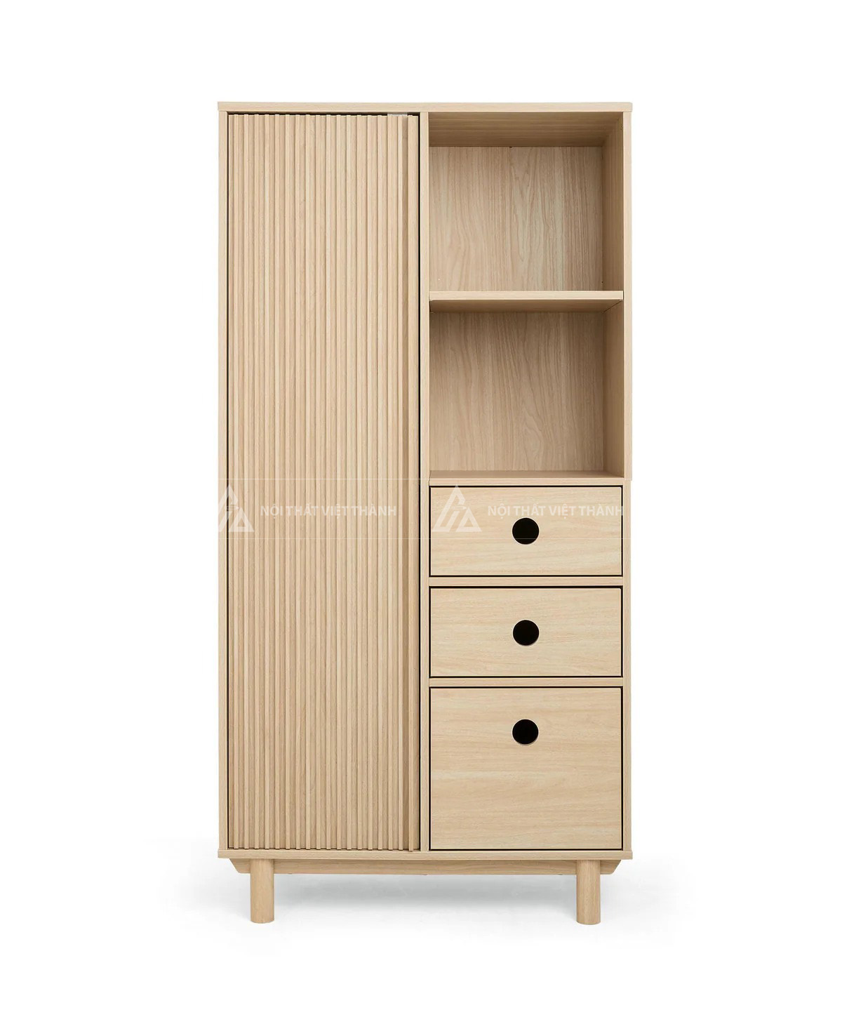 Tủ Quần Áo Trẻ Em Thiết Kế Cánh Nan Sọc Kết Hợp Kệ Trang Trí Và Ngăn Kéo Tay Nắm Tròn 4