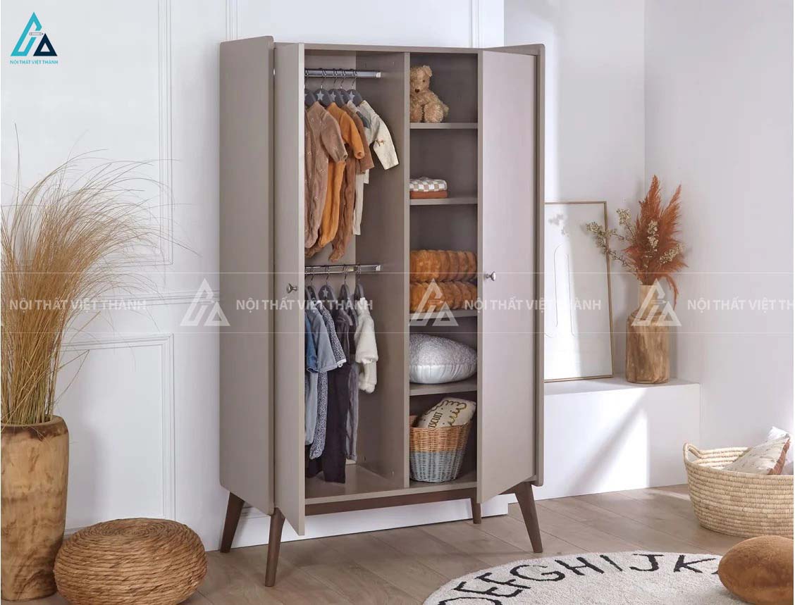 Tủ Quần Áo Trẻ Em Gỗ Hiện Đại Thiết Kế Đa Năng Với Ngăn Treo Đôi Và Kệ Trang Trí Tiện Lợi