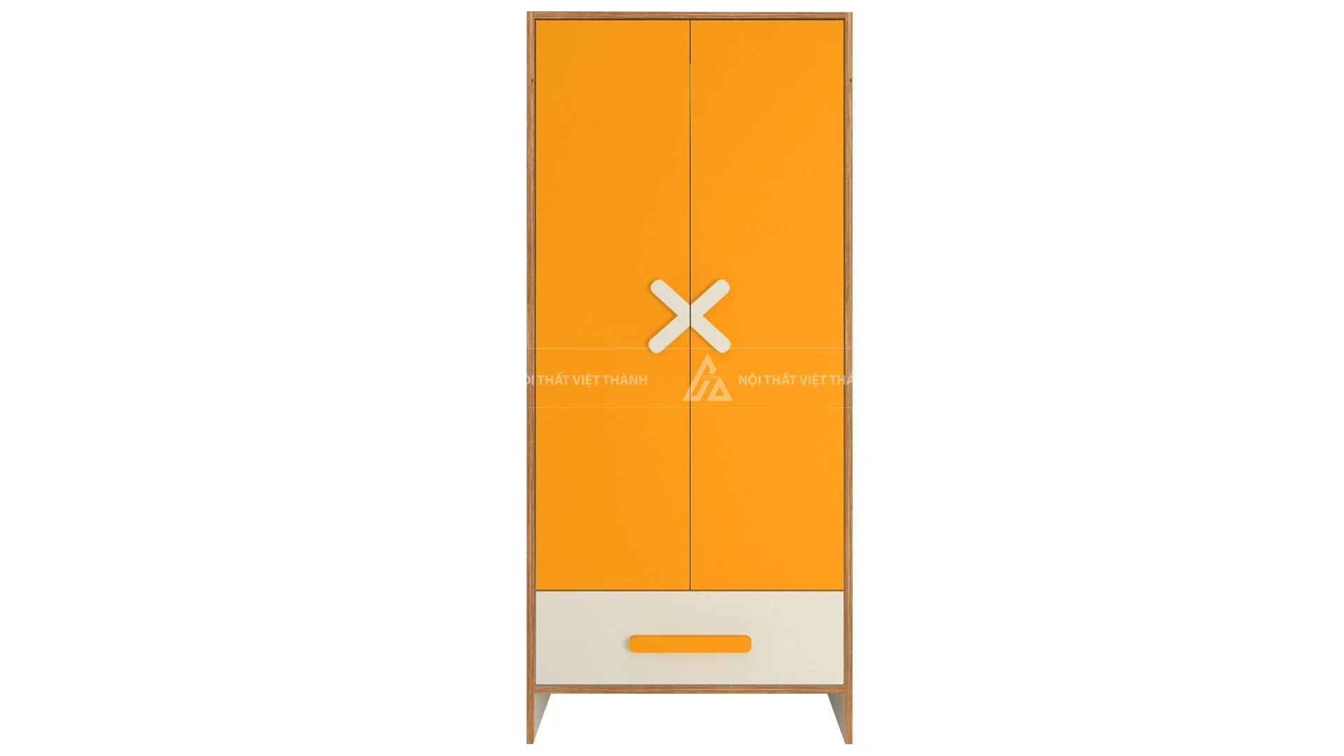 Tủ Quần Áo Trẻ Em Màu Cam Năng Động Thiết Kế 2 Cánh Và Ngăn Kéo Tay Nắm Chữ X Độc Đáo 4