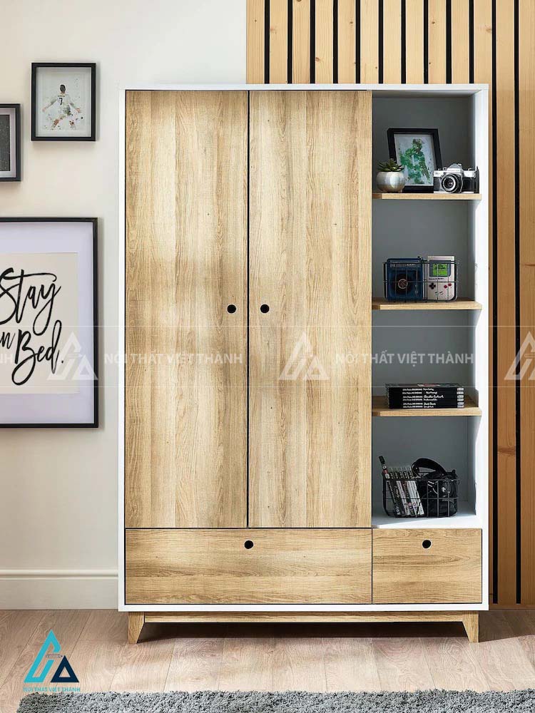 Tủ Quần Áo Gỗ Hiện Đại Cho Bé Kết Hợp Kệ Trang Trí Đa Năng Tiết Kiệm Diện Tích