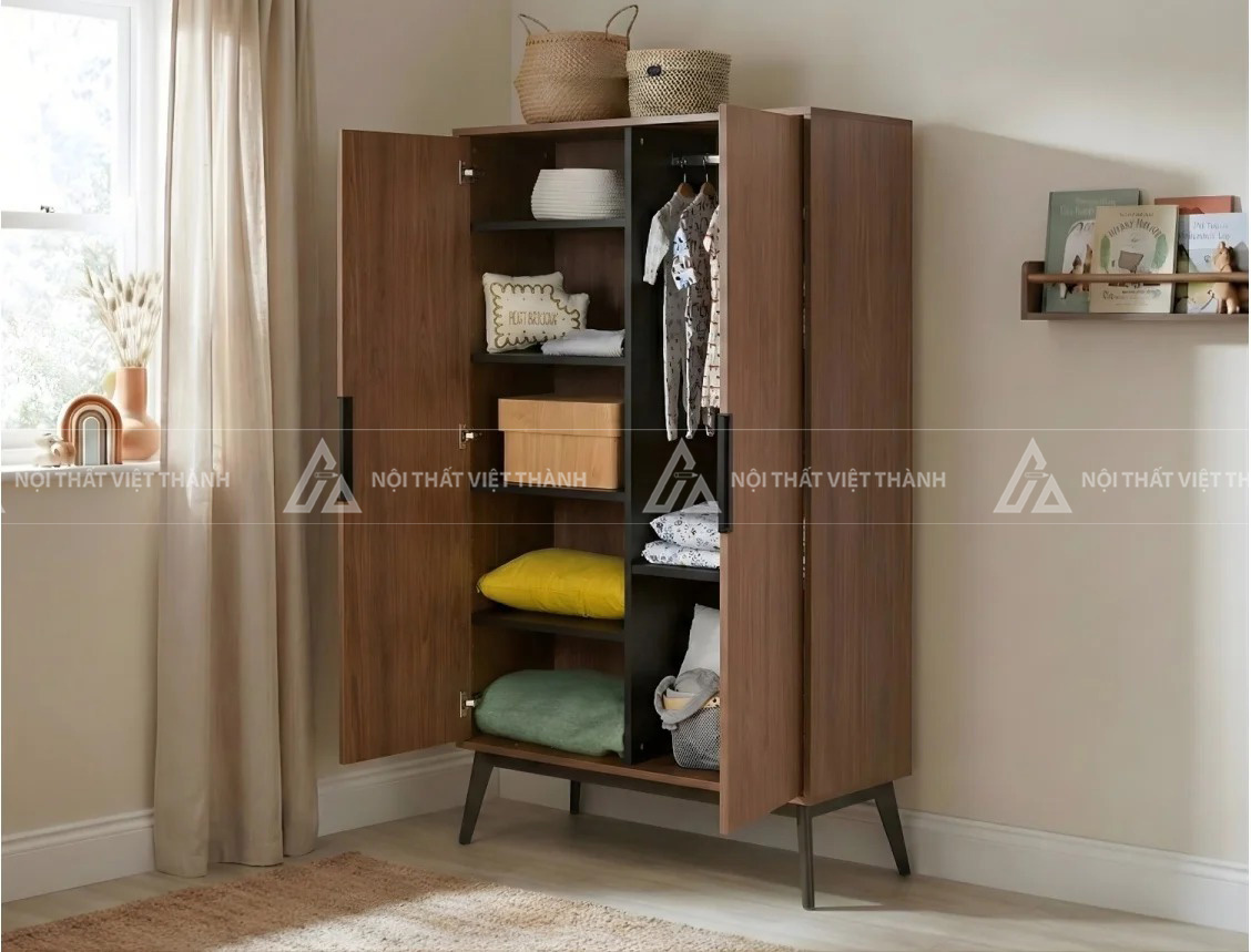 Tủ Quần Áo Trẻ Em Gỗ Sồi Màu Trầm Thiết Kế Chân Cao Thanh Lịch Phong Cách Hiện Đại 4