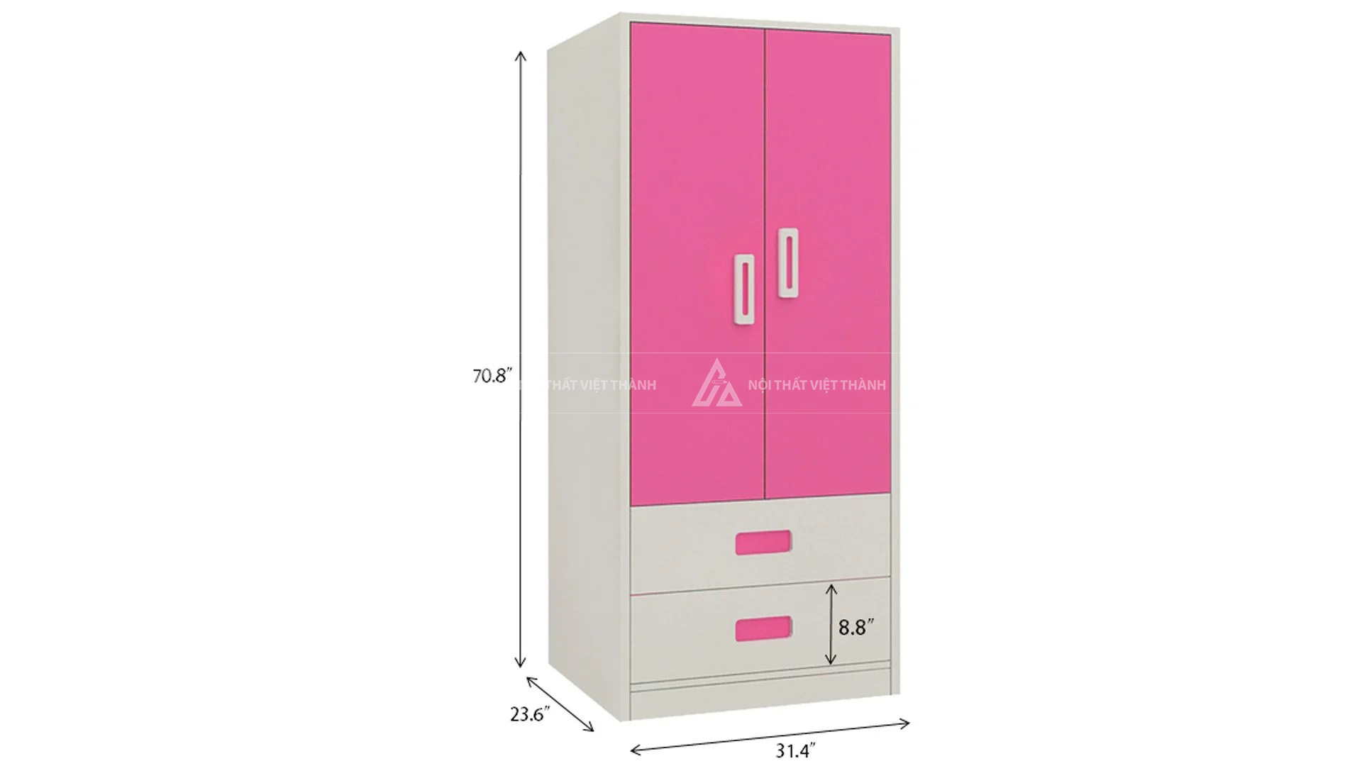 Tủ Quần Áo Trẻ Em Thiết Kế 2 Cánh Và 2 Ngăn Kéo Tay Nắm Cách Điệu 4