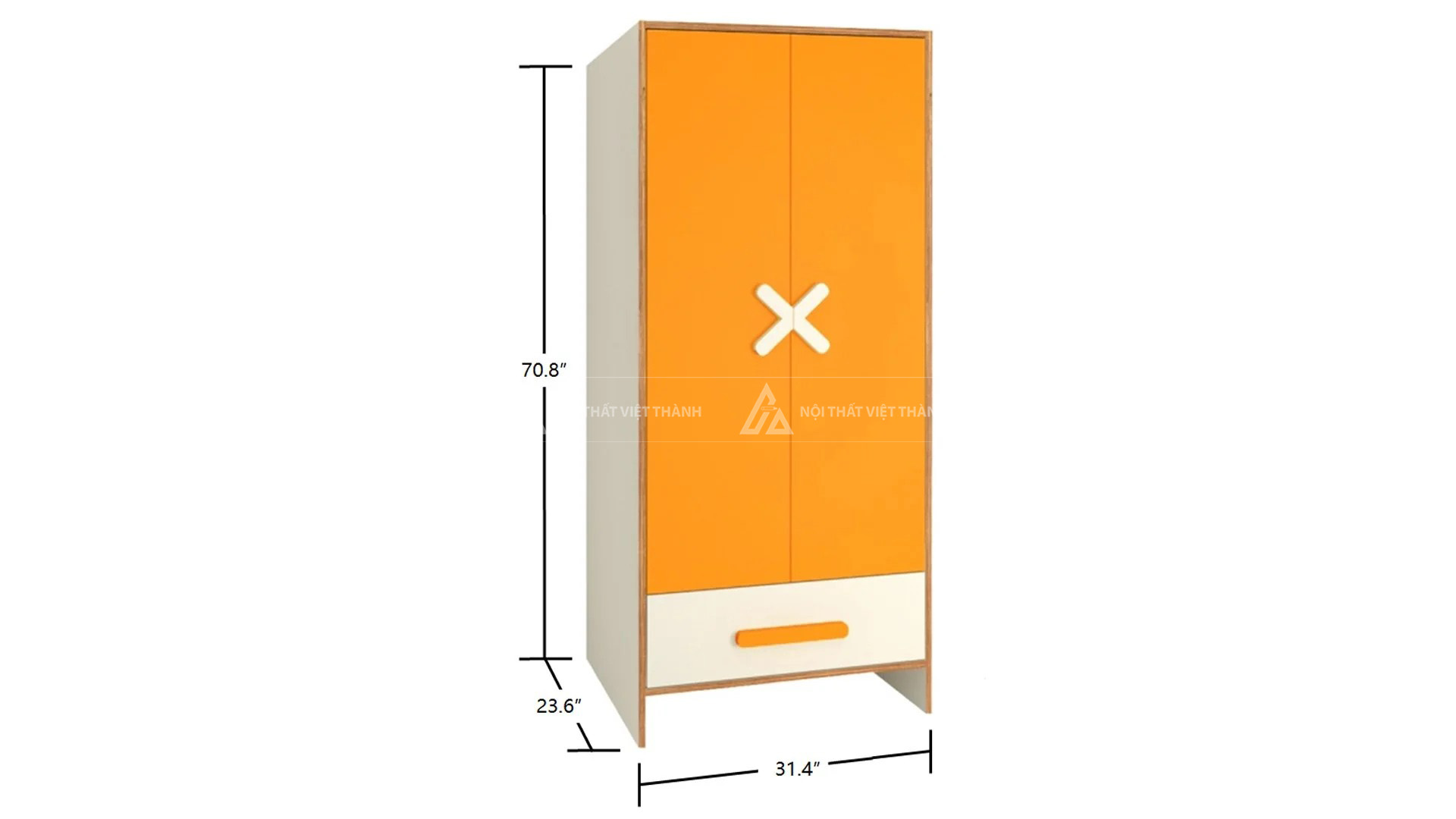 Tủ Quần Áo Trẻ Em Màu Cam Năng Động Thiết Kế 2 Cánh Và Ngăn Kéo Tay Nắm Chữ X Độc Đáo 5