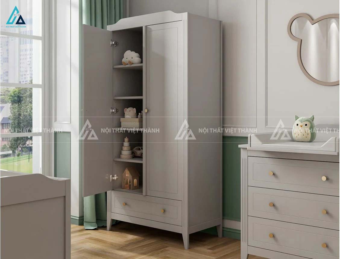 Tủ Quần Áo Trẻ Em Tân Cổ Điển Thiết Kế Chia Ngăn Đa Năng Có Ngăn Kéo Tiện Lợi