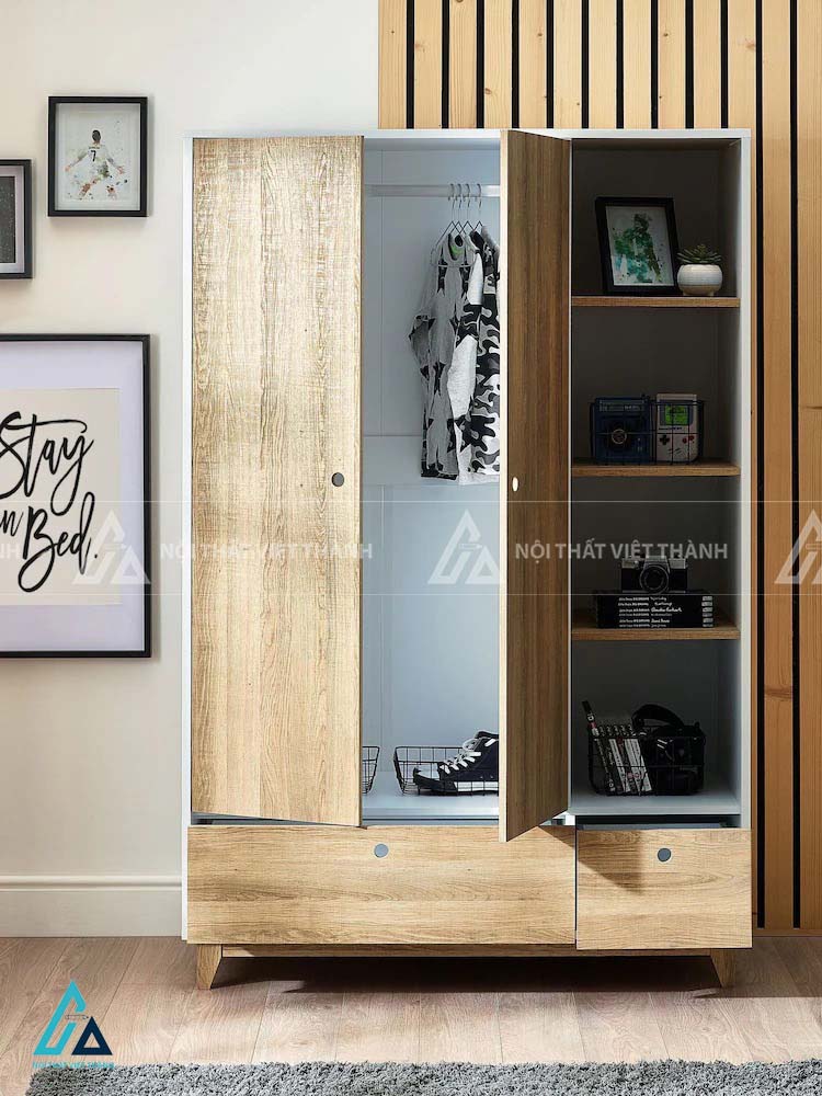 Tủ Quần Áo Gỗ Hiện Đại Cho Bé Kết Hợp Kệ Trang Trí Đa Năng Tiết Kiệm Diện Tích 1