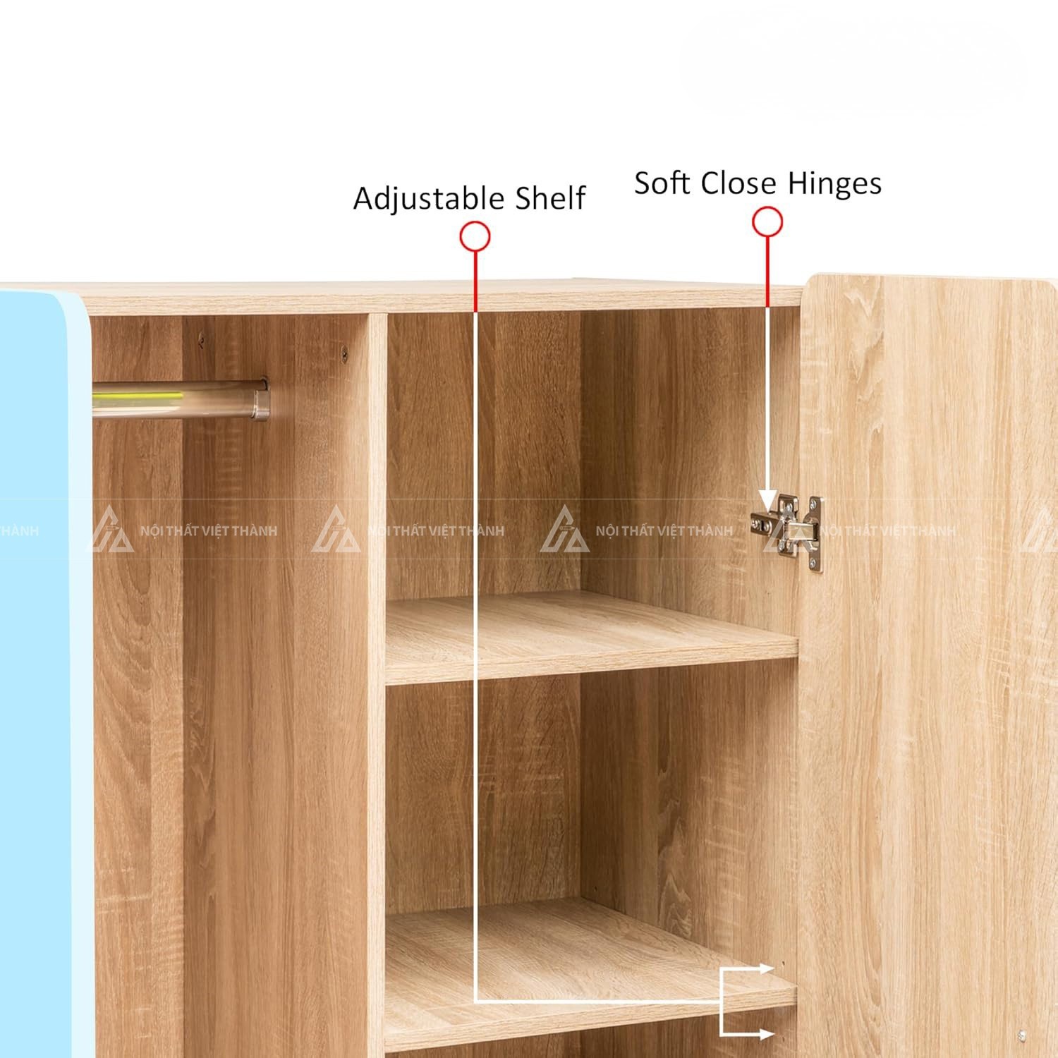 Tủ Quần Áo Trẻ Em Phối Màu Xanh Và Vân Gỗ Thiết Kế Bo Góc Tích Hợp Ngăn Kéo Tiện Lợi 3