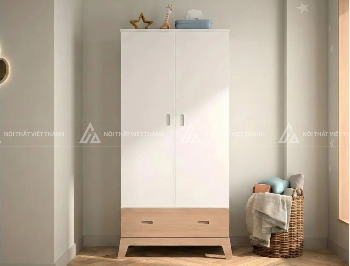 Tủ Quần Áo Trẻ Em Màu Trắng Phối Ngăn Kéo Hiện Đại Thiết Kế Tay Cầm Âm An Toàn 4