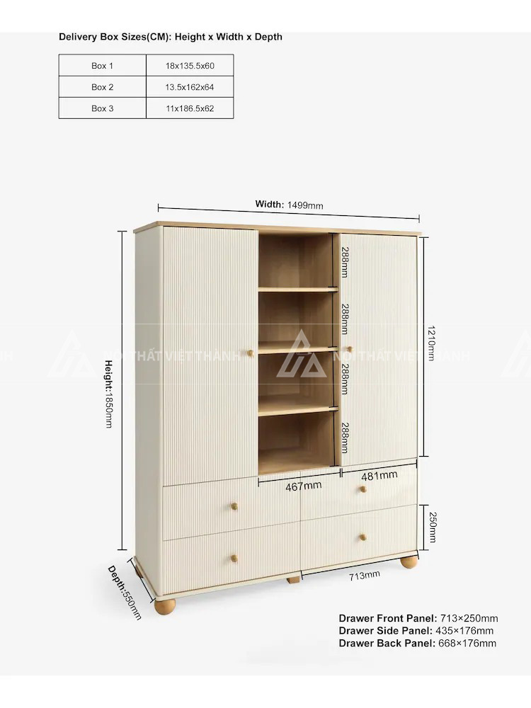 Tủ Quần Áo Trẻ Thiết Kế Nan Dọc Sang Trọng Kết Hợp Kệ Trưng Bày Đa Năng 3