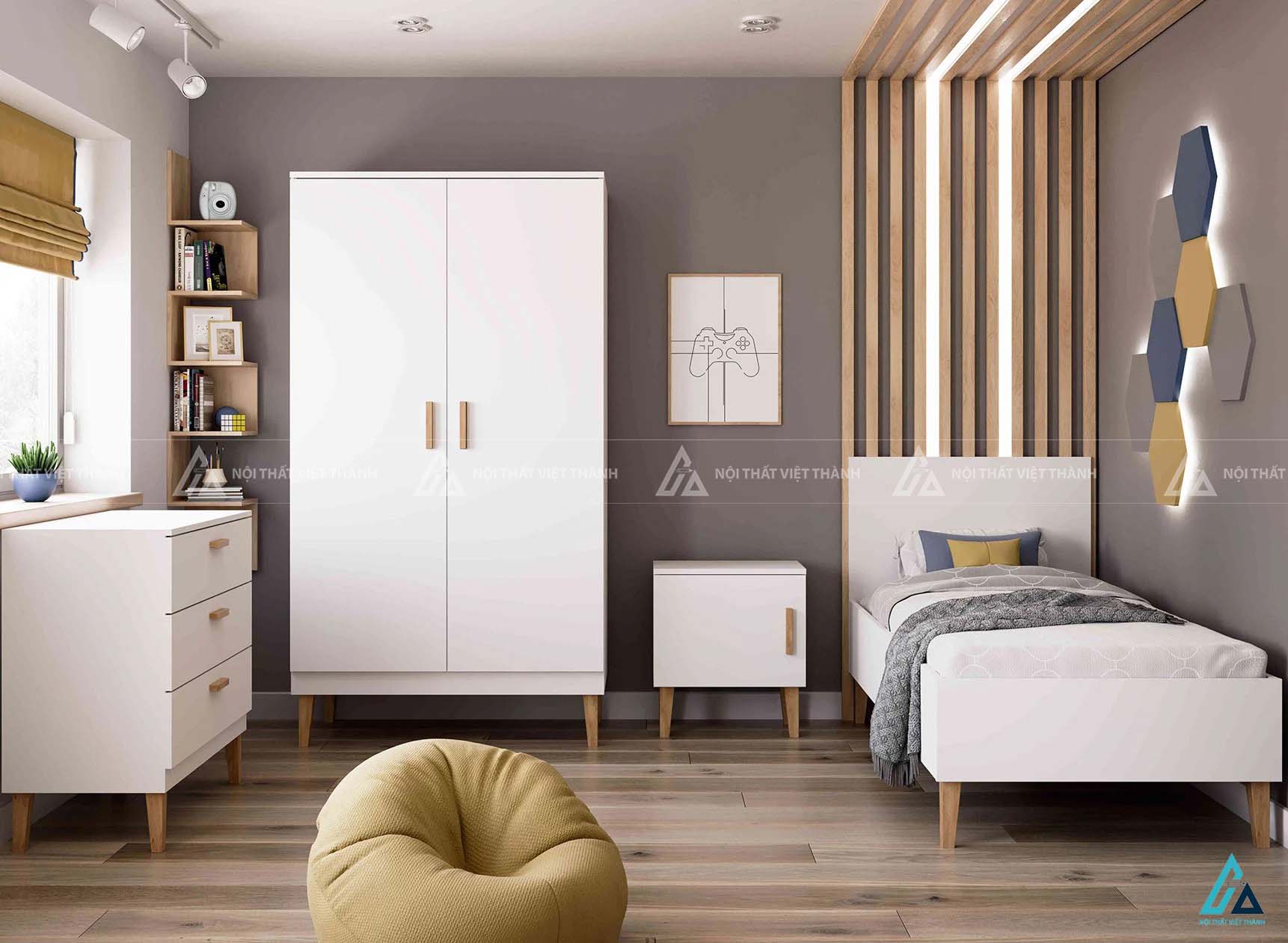 Tủ Quần Áo Trẻ Em Thiết Kế 2 Cánh Mở Tích Hợp Khoang Treo Và Hệ Kệ Chia Tầng Thông Minh 1