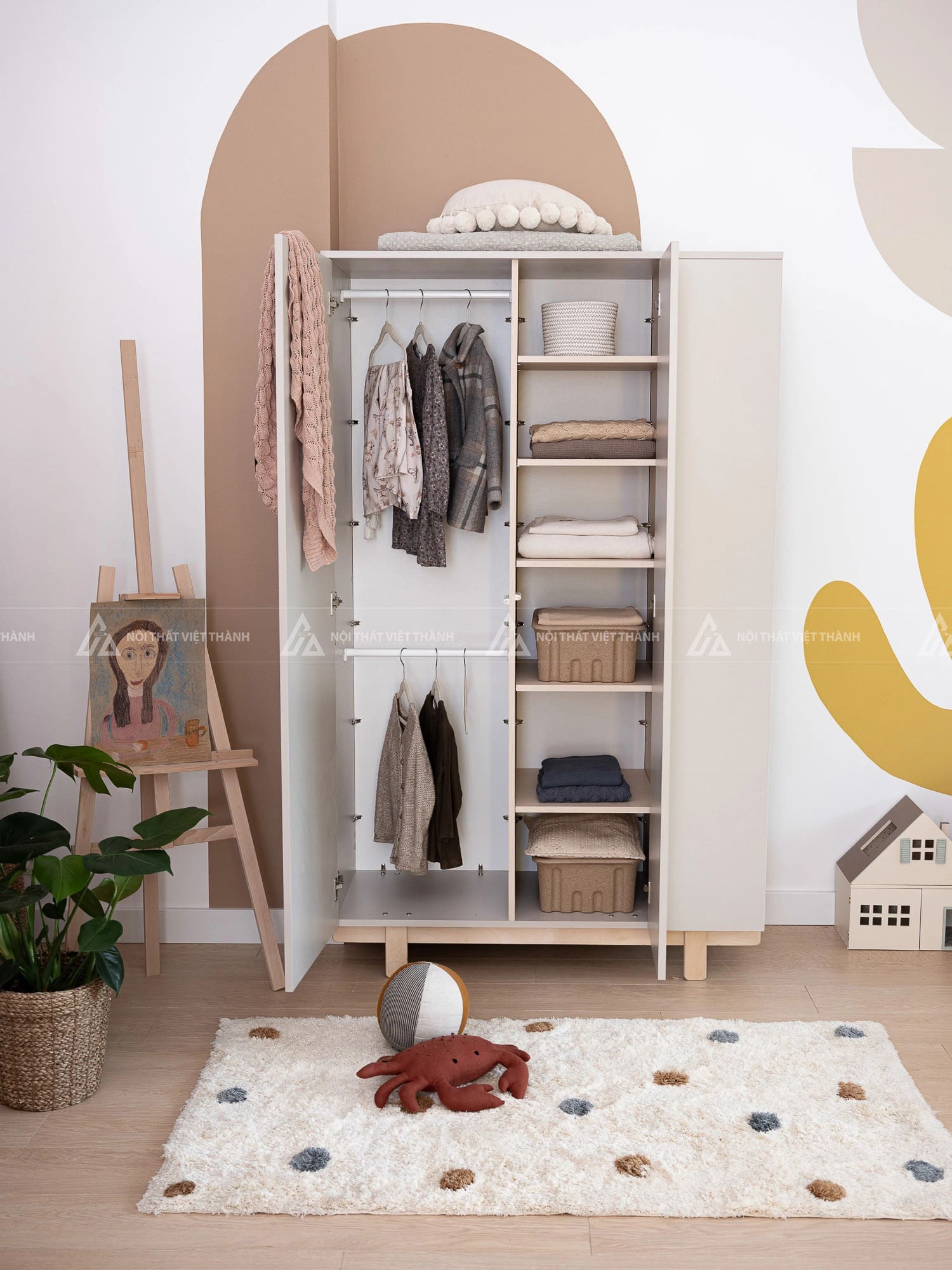 Tủ Quần Áo Trẻ Em Thiết Kế Ngăn Treo Đôi Tối Ưu Diện Tích Và Hệ Kệ Chia Tầng Thông Minh 5