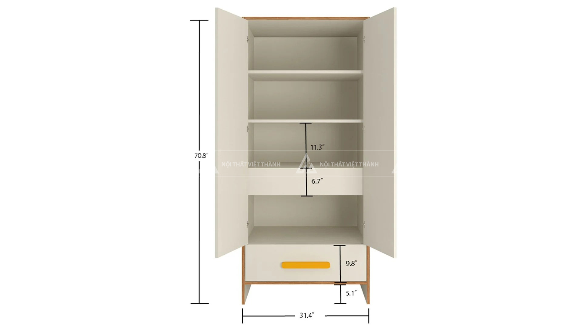 Tủ Quần Áo Trẻ Em Màu Cam Năng Động Thiết Kế 2 Cánh Và Ngăn Kéo Tay Nắm Chữ X Độc Đáo 6