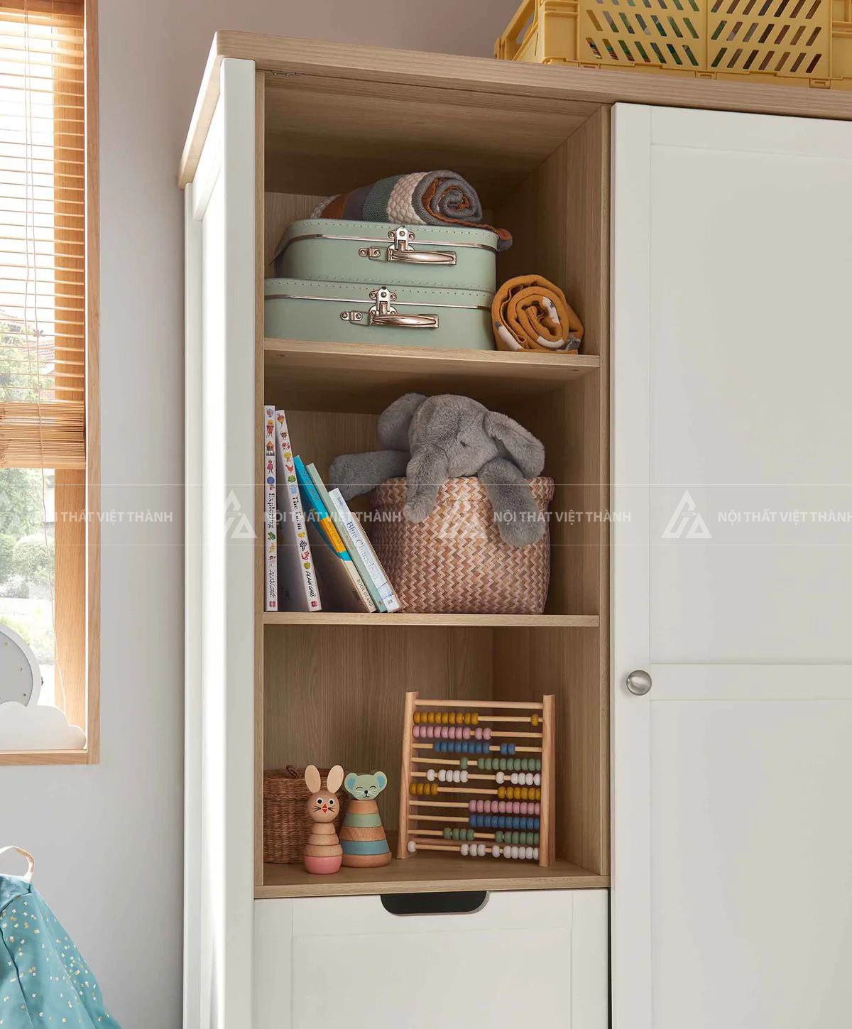Tủ Quần Áo Trẻ Em Thiết Kế Kệ Hở Và Ngăn Kéo Đa Năng Tiện Dụng 4
