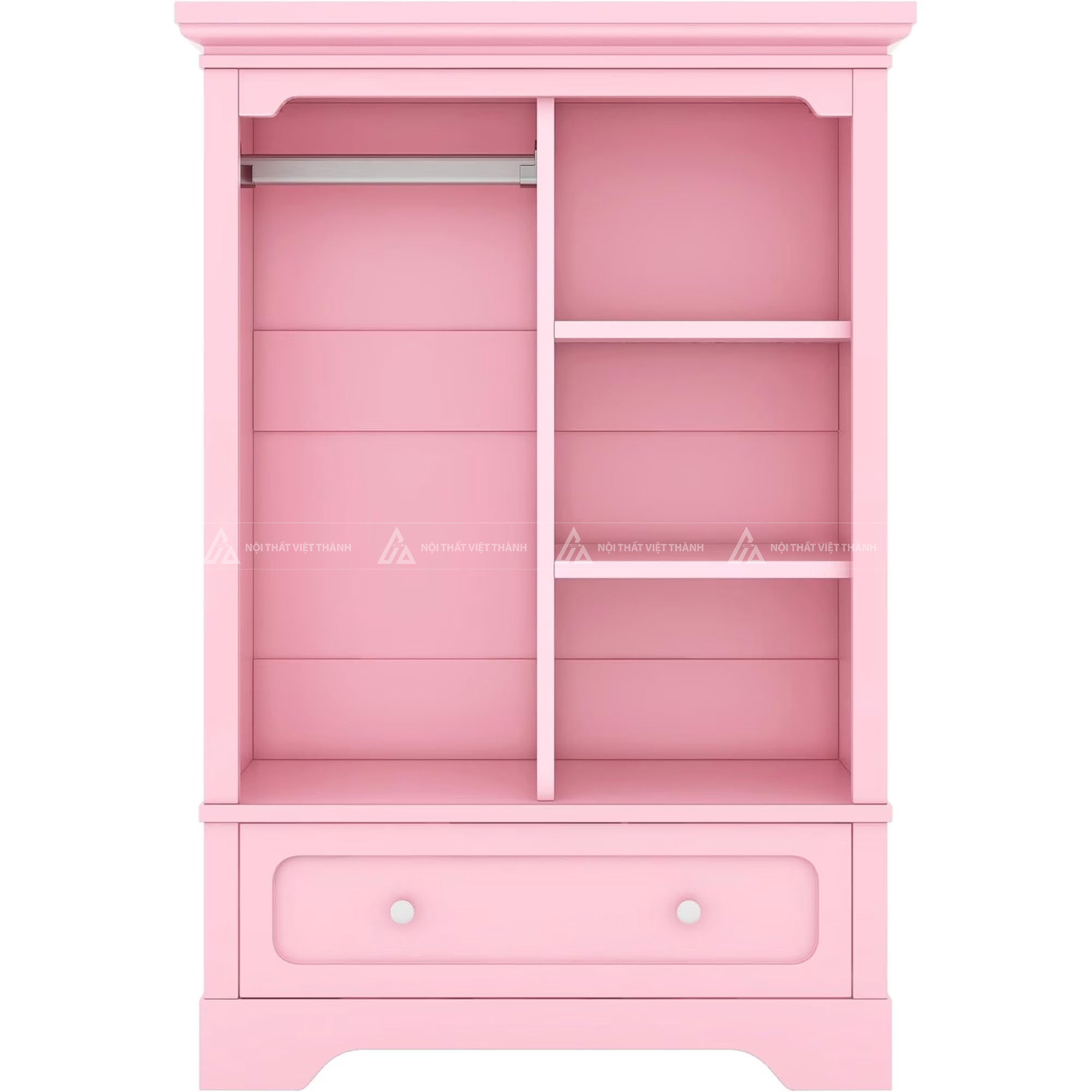 Tủ Quần Áo Bé Gái Màu Hồng Thiết Kế Tân Cổ Điển Kết Hợp Kệ Sách Và Ngăn Kéo Tiện Dụng 1