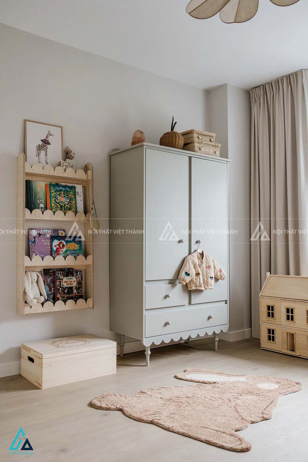 Tủ Quần Áo Trẻ Em Phong Cách Vintage Thiết Kế Chân Tiện Và Viền Sóng Kết Hợp Ngăn Kéo Tiện Lợi 1