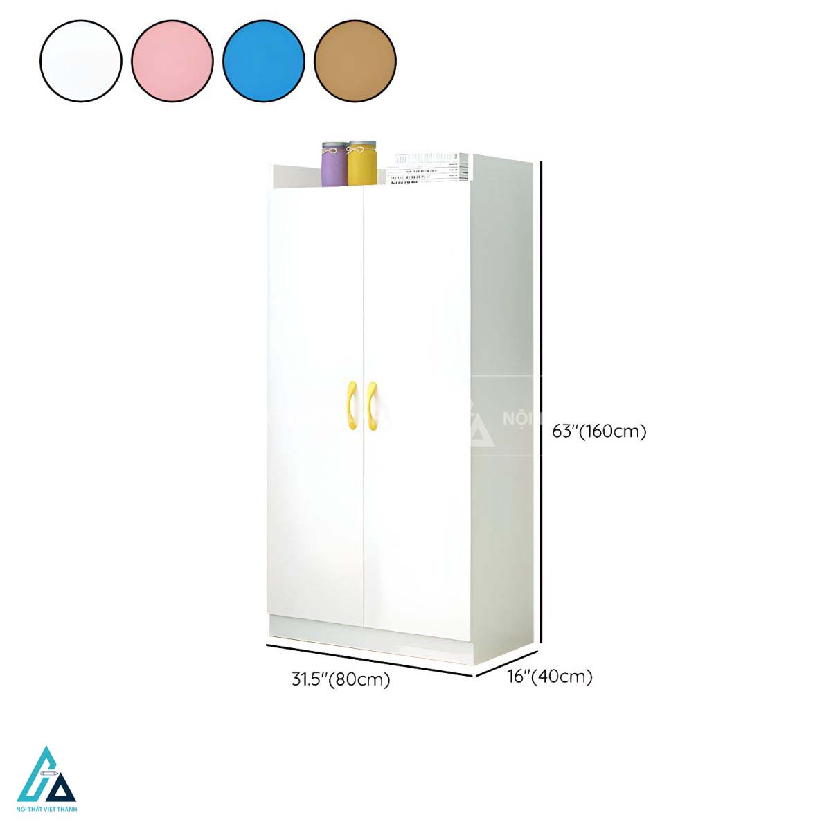 Tủ Quần Áo Trẻ Em Hiện Đại Hai Cánh Mở Tích Hợp Kệ Để Đồ Phía Trên 1