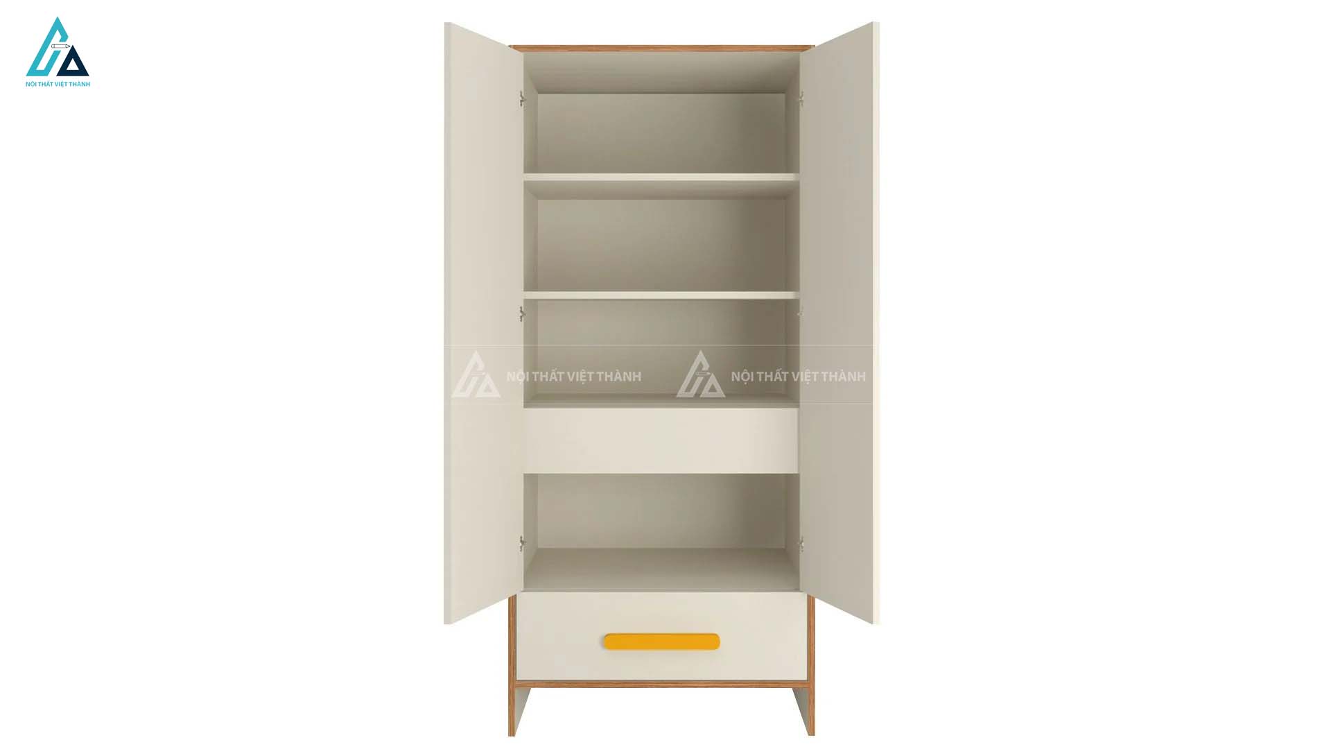 Tủ Quần Áo Trẻ Em Màu Cam Năng Động Thiết Kế 2 Cánh Và Ngăn Kéo Tay Nắm Chữ X Độc Đáo 1