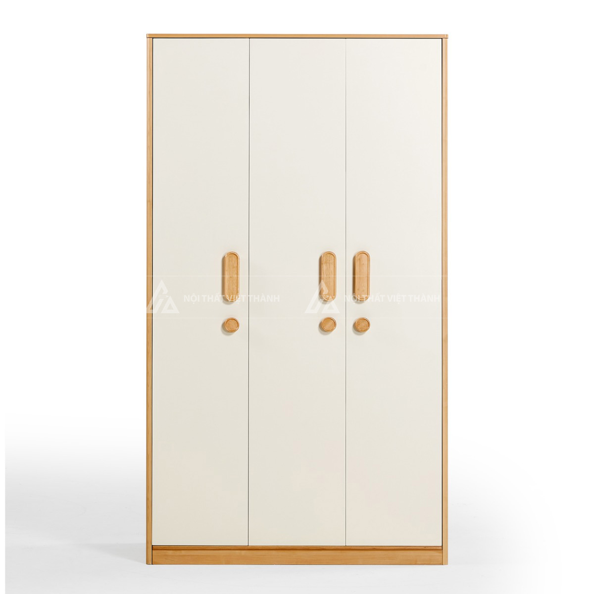 Tủ Quần Áo Trẻ Em 3 Cánh Màu Kem Trang Nhã Thiết Kế Tay Cầm Gỗ Bo Tròn Tinh Tế 5