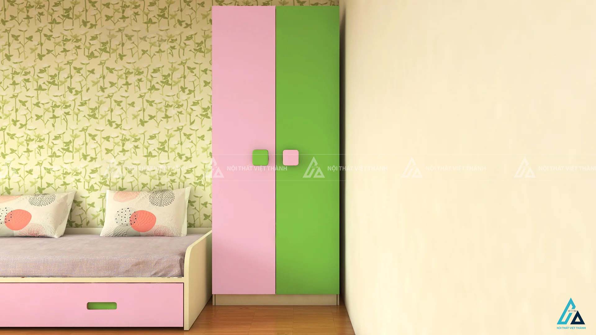 Tủ Quần Áo Trẻ Em 2 Cánh Thiết Kế Hiện Đại Với Tay Nắm Hình Khối Ngộ Nghĩnh