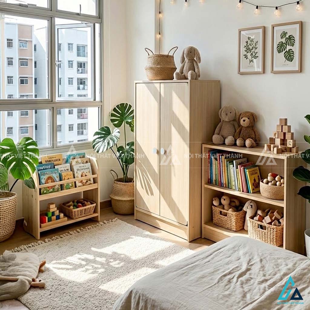 Tủ Quần Áo Trẻ Em Thiết Kế 2 Cánh Đơn Giản Tiện Nghi