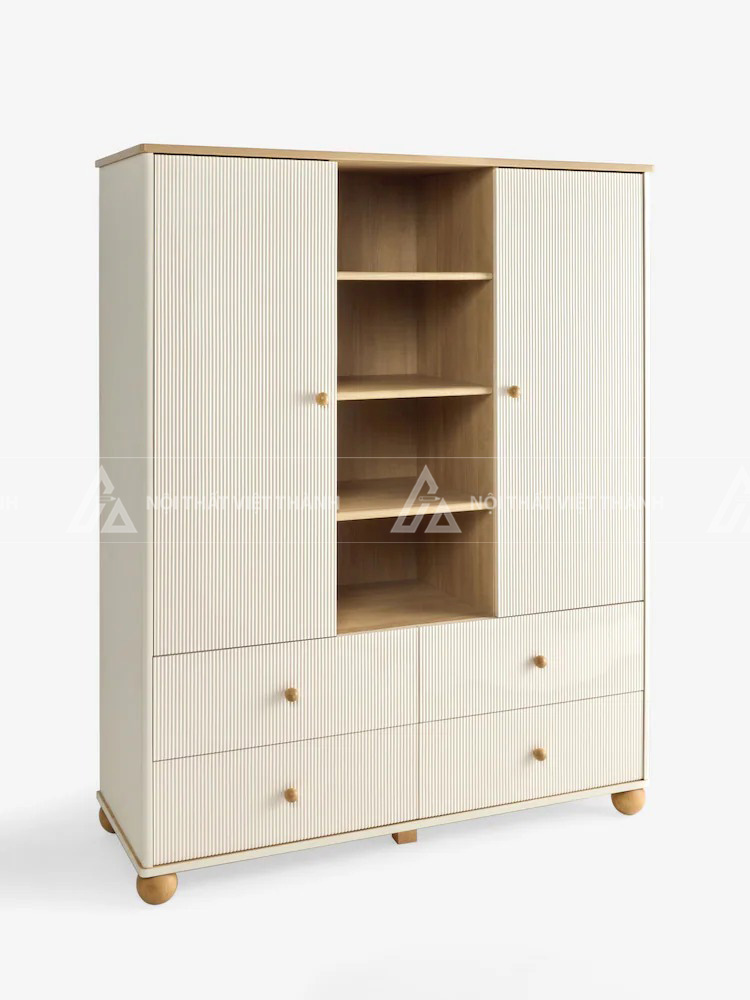 Tủ Quần Áo Trẻ Thiết Kế Nan Dọc Sang Trọng Kết Hợp Kệ Trưng Bày Đa Năng 6