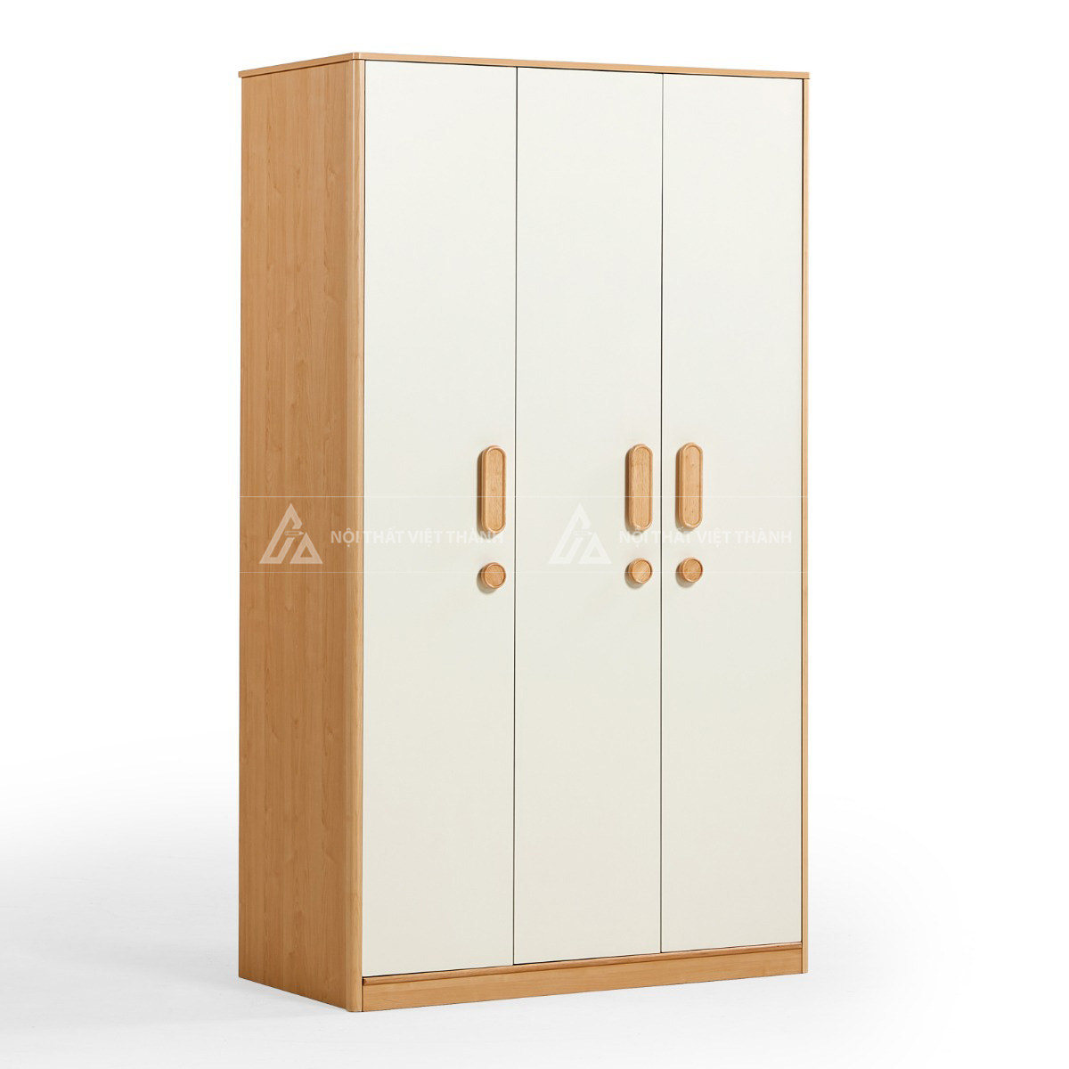 Tủ Quần Áo Trẻ Em 3 Cánh Màu Kem Trang Nhã Thiết Kế Tay Cầm Gỗ Bo Tròn Tinh Tế 6