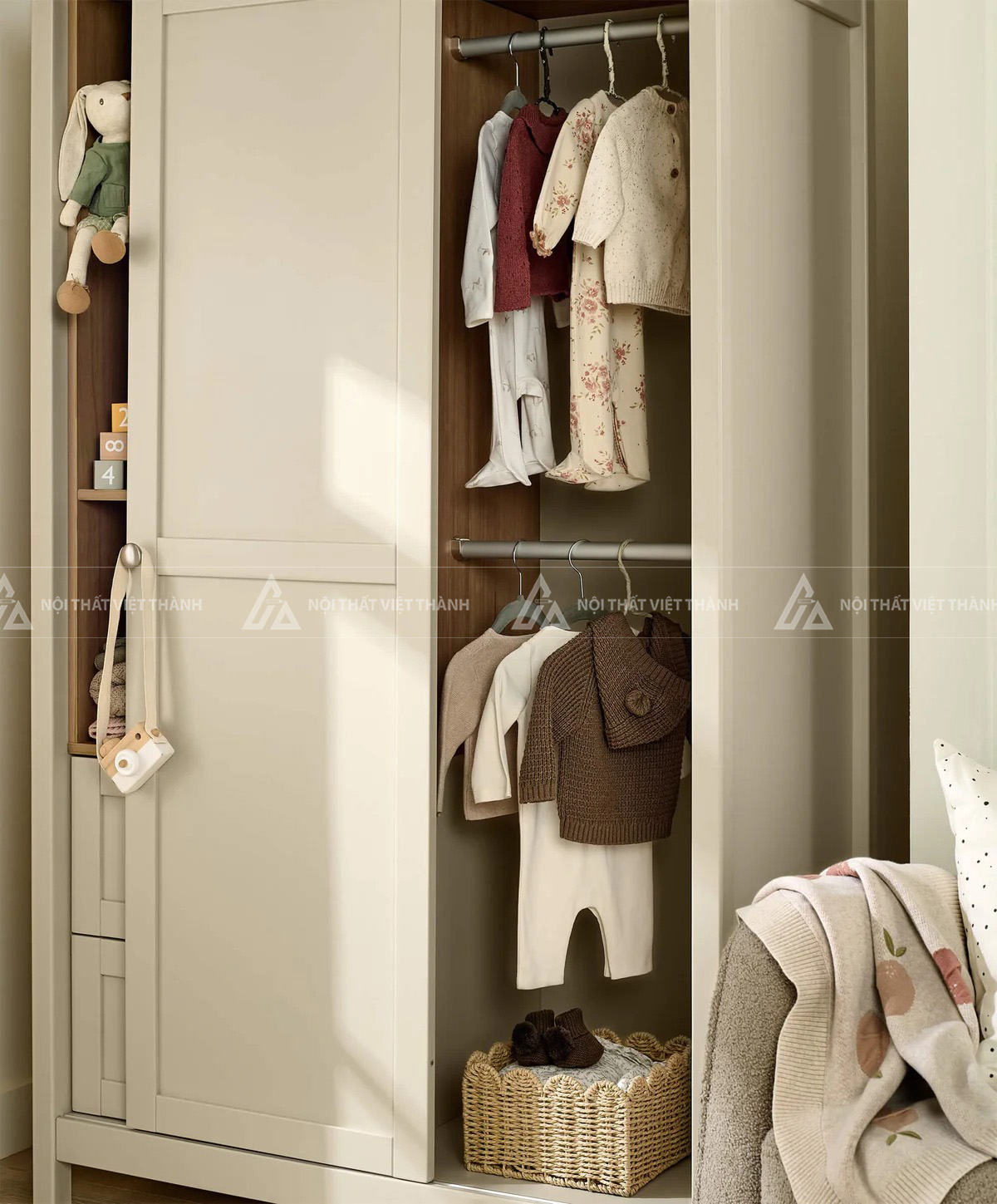 Tủ Quần Áo Trẻ Em Phong Cách Bắc Âu Kết Hợp Kệ Trang Trí Và Ngăn Kéo Tiện Dụng 7