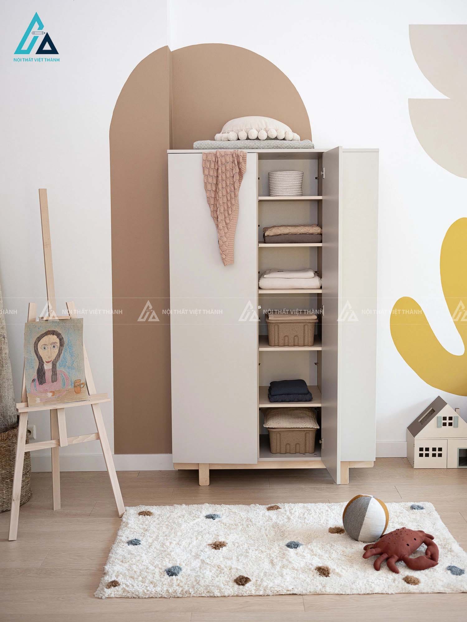 Tủ Quần Áo Trẻ Em Thiết Kế Ngăn Treo Đôi Tối Ưu Diện Tích Và Hệ Kệ Chia Tầng Thông Minh