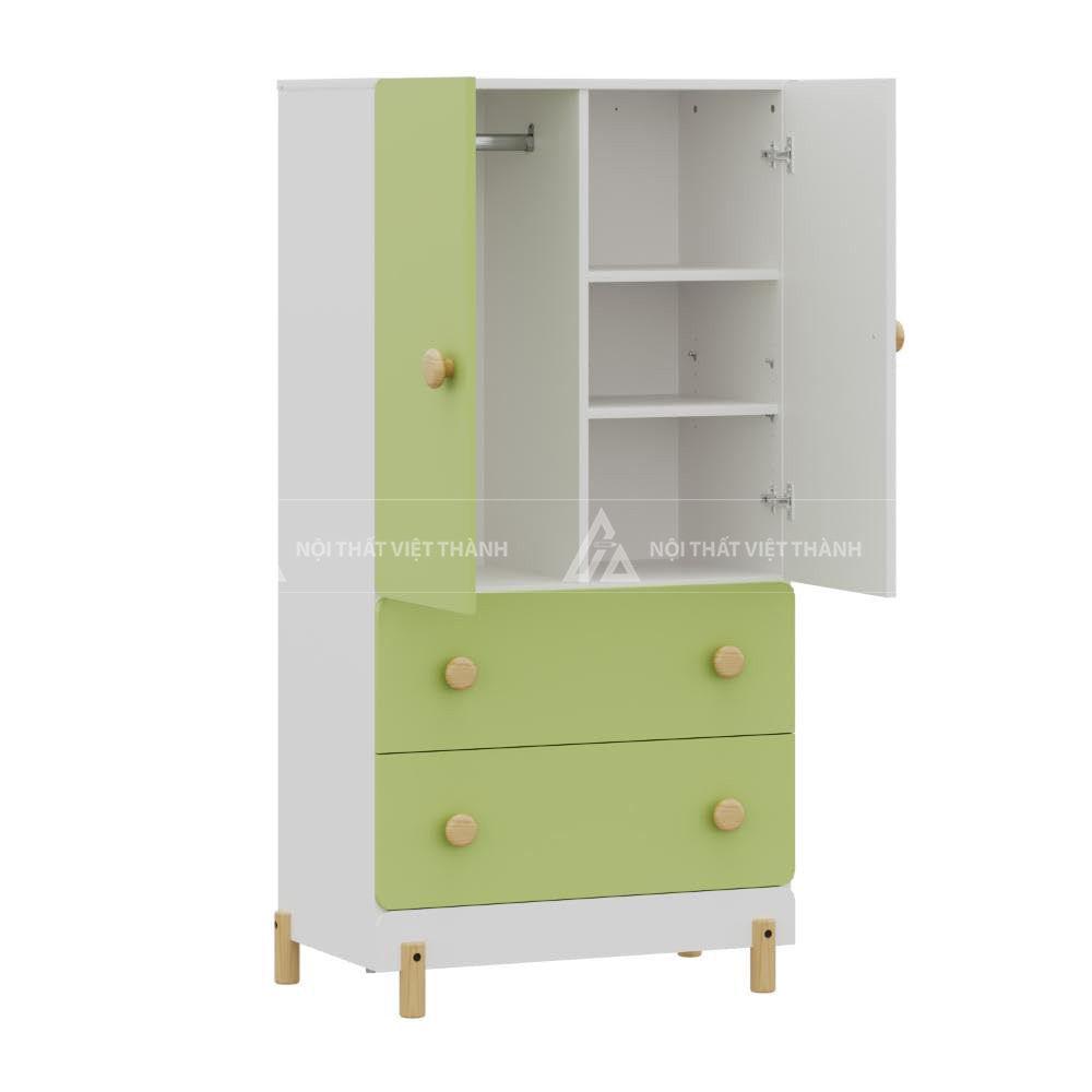 Tủ Quần Áo Trẻ Em Màu Xanh Cốm Hiện Đại Tích Hợp Kệ Hở Đa Năng Và Ngăn Kéo Rộng Rãi 7