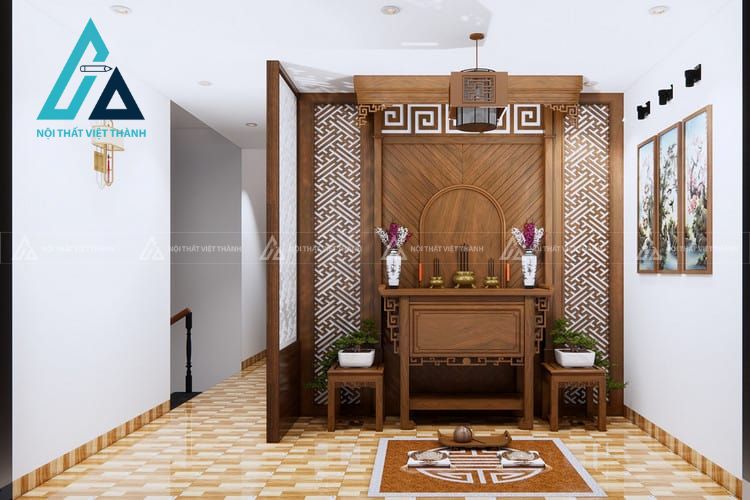  Gỗ tự nhiên mang lại sự sang trọng cho vách ngăn phòng thờ